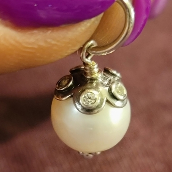 Pandora Sterling Silver & Pearl Dangle Charm Stamped 925 ALE - Picture 5 of 6